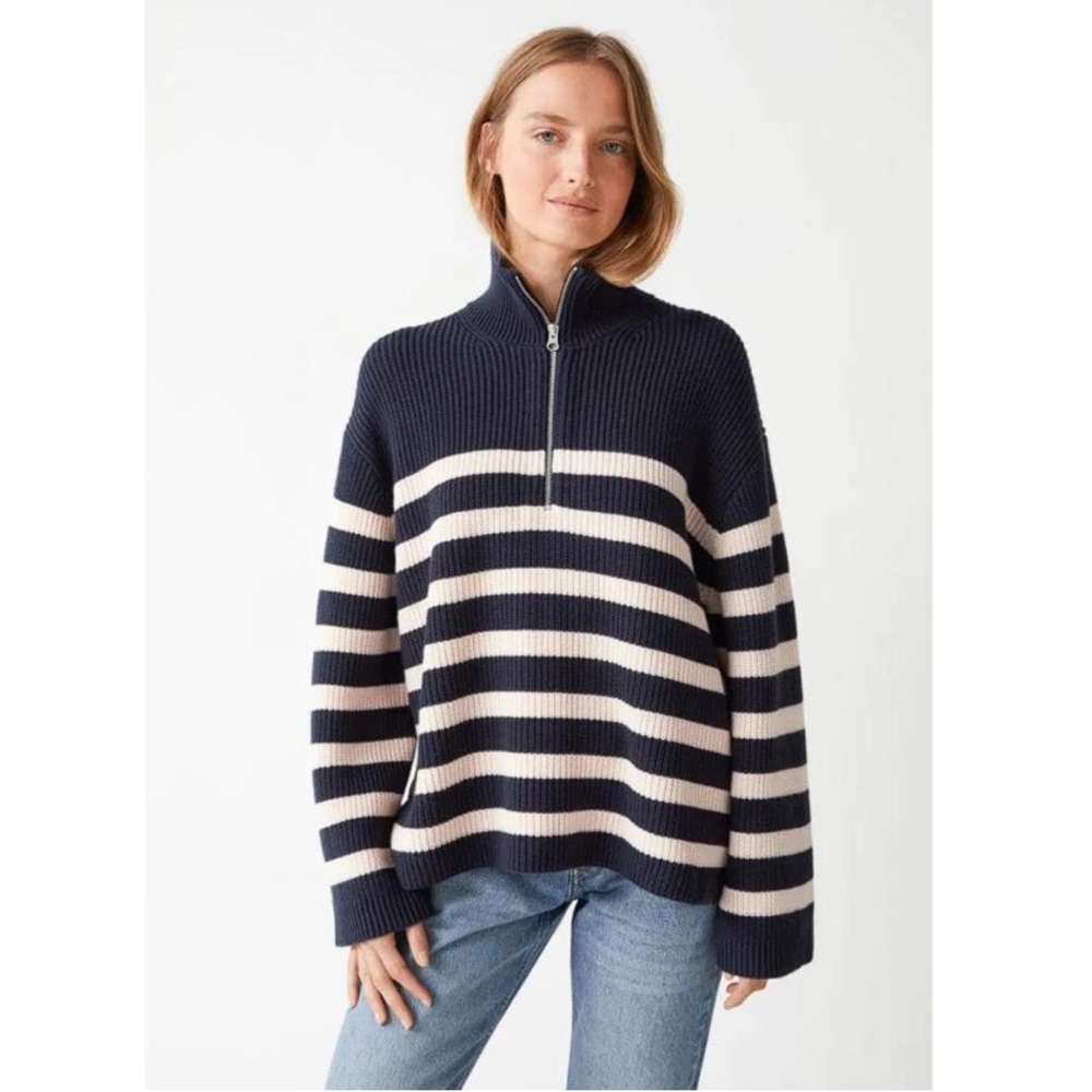 & Other Stories Half Zip Black and White Sweater Pullover Oversized Nautical XS